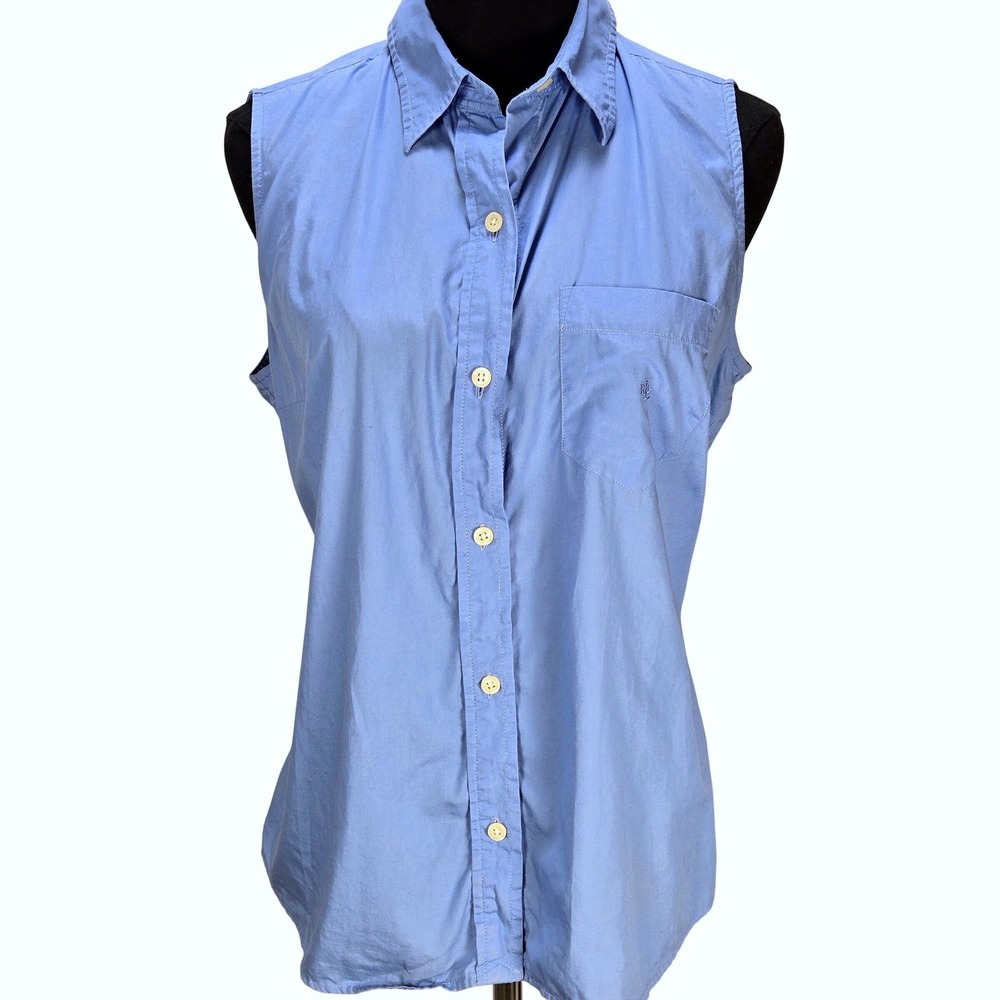 Women's Lauren Ralph Lauren Large Blue Sleeveles0s Button Down Shirt Coastal